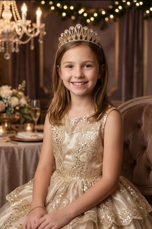 Tocado Tiara Corona Oro Rosa para ceremonia, fiesta, Novia, Quinceañera, Primera Comunión