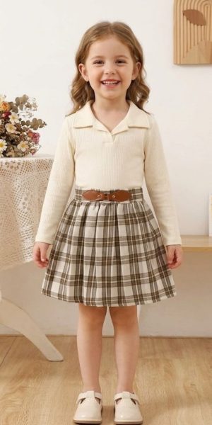 Conjunto Premium: Blusa de Punto y Falda Escocesa