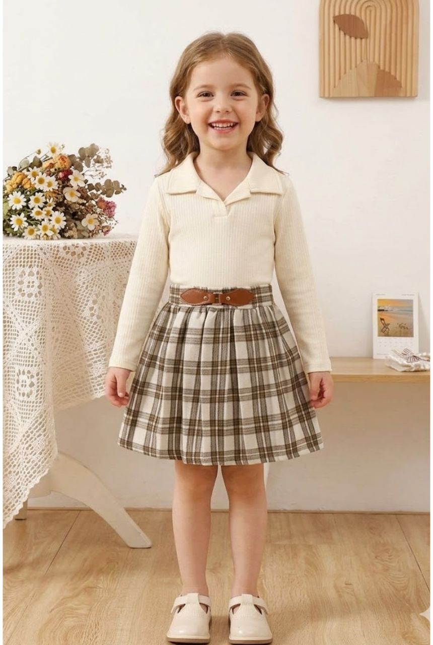 Conjunto Premium: Blusa de Punto y Falda Escocesa