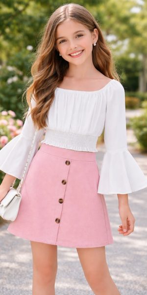 Conjunto niña rosa elegante y casual