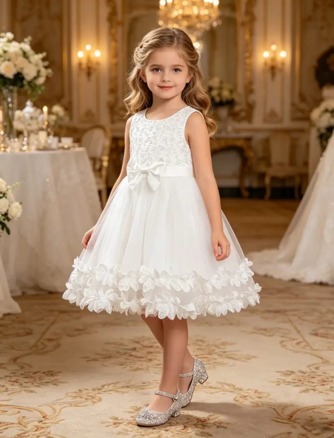 Vestido niñas falda elegante ceremonia bautizo pajecitas