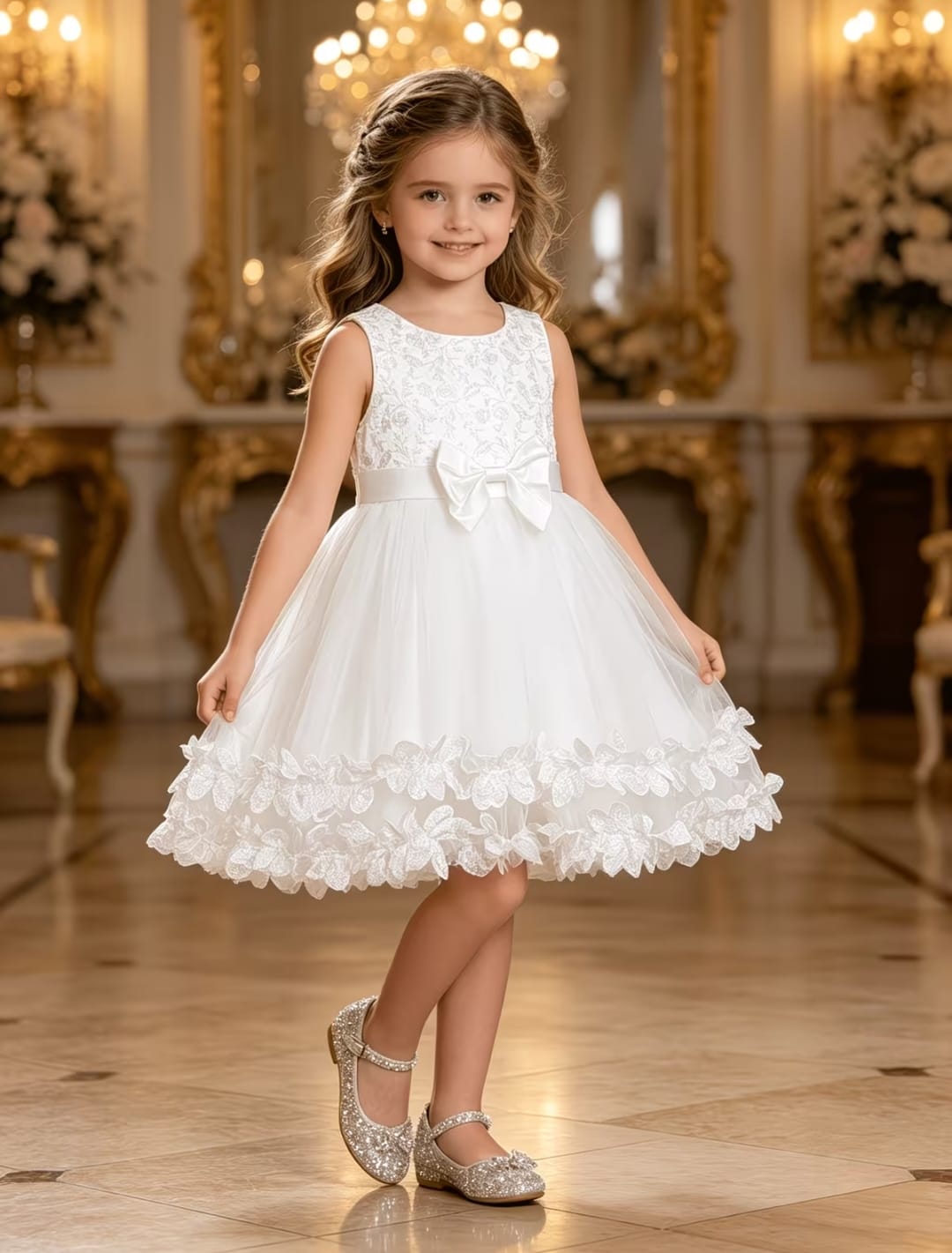 Vestido niñas falda elegante ceremonia bautizo pajecitas - Imagen 3