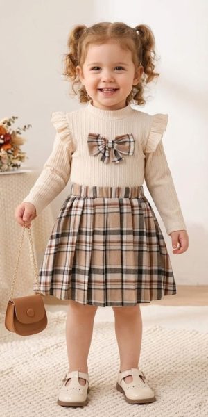 Conjunto Premium: Blusa de Punto y Falda Escocesa