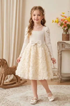 Vestido Formal Elegante Para Niña Flores 3d