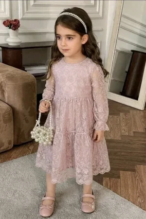 Vestido Para Niña Diseño En Encaje Manga Larga