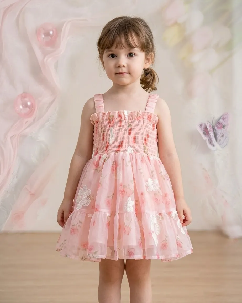 Vestido De Princesa Rosa Con Detalle En 3d Para Niña Bebé