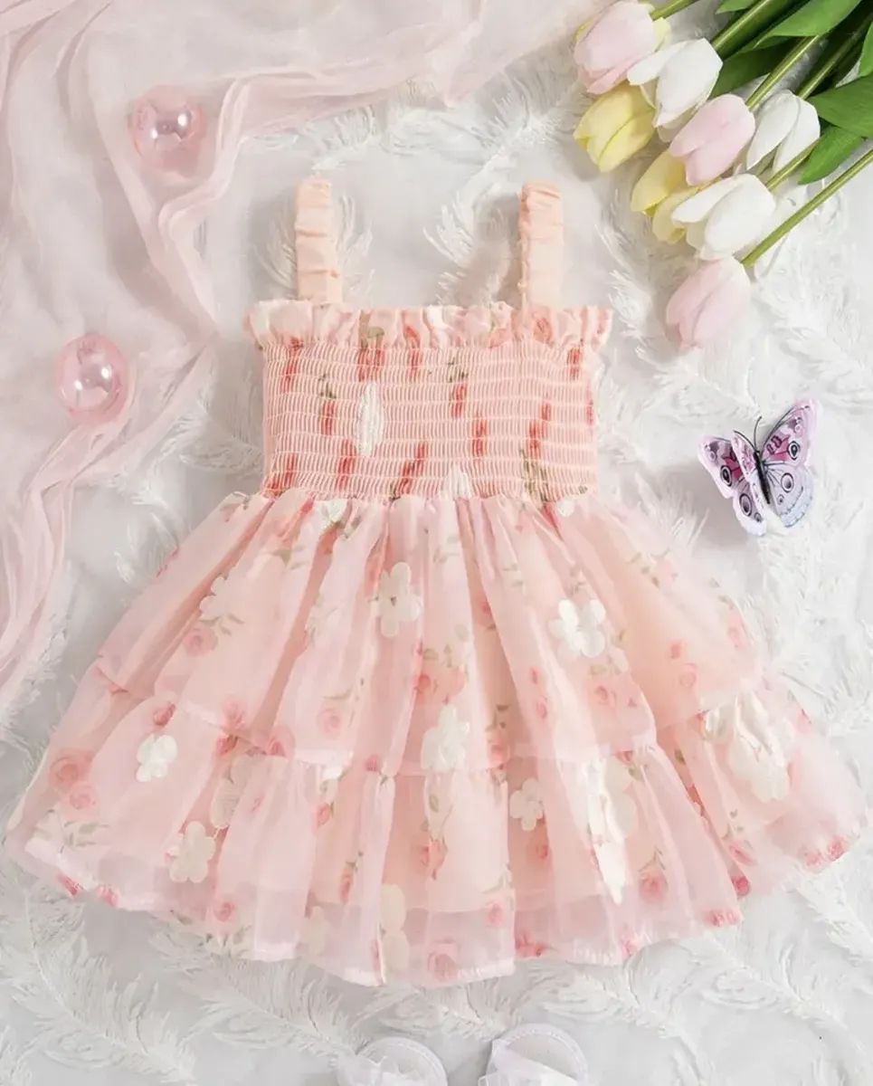 Vestido De Princesa Rosa Con Detalle En 3d Para Niña Bebé