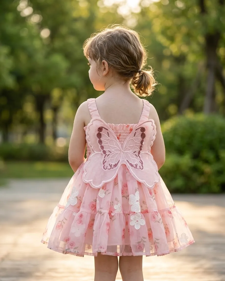Vestido De Princesa Rosa Con Detalle En 3d Para Niña Bebé